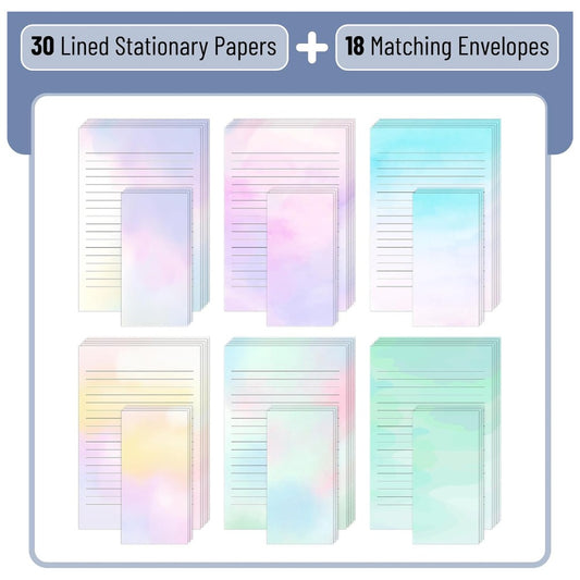Mr. Pen Stationery Writing Paper Set with Envelopes, 8.18" x 5.5" – Lined Pastel Writing Paper