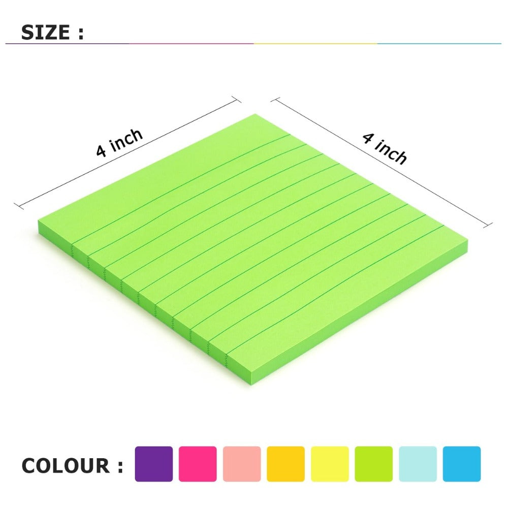 Eastern Wolf Lined Sticky Notes, 4 x 4 in, 8 Bright Colors, 50 Sheets/Pad