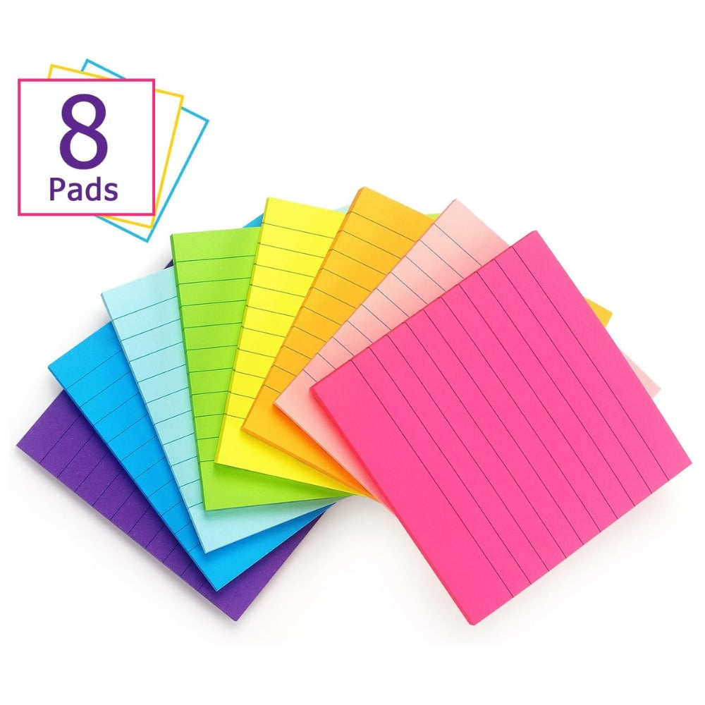 Eastern Wolf Lined Sticky Notes, 4 x 4 in, 8 Bright Colors, 50 Sheets/Pad