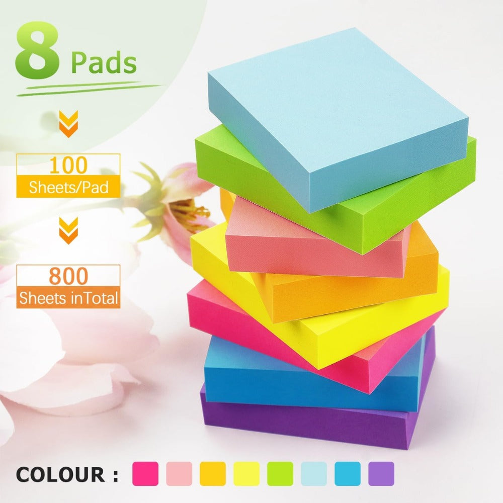 Sticky Notes 1.5 x 2 in, 8 Pads, 100 Sheets/Pad – Bright Colors