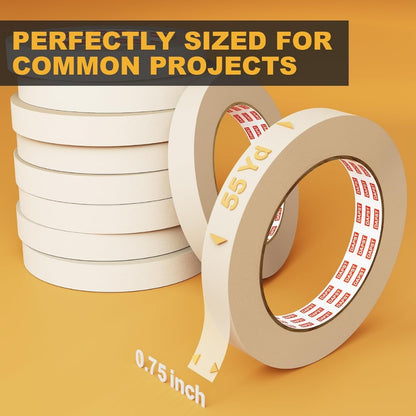 0.75 Inch x 55 Yards Masking Tape, 10 Rolls – Beige White Painter's Tape