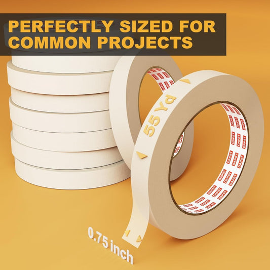 0.75 Inch x 55 Yards Masking Tape, 10 Rolls – Beige White Painter's Tape